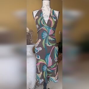 BCBG Max Azria 100% Silk Brown Multicoloured Halter  Dress – Size 4